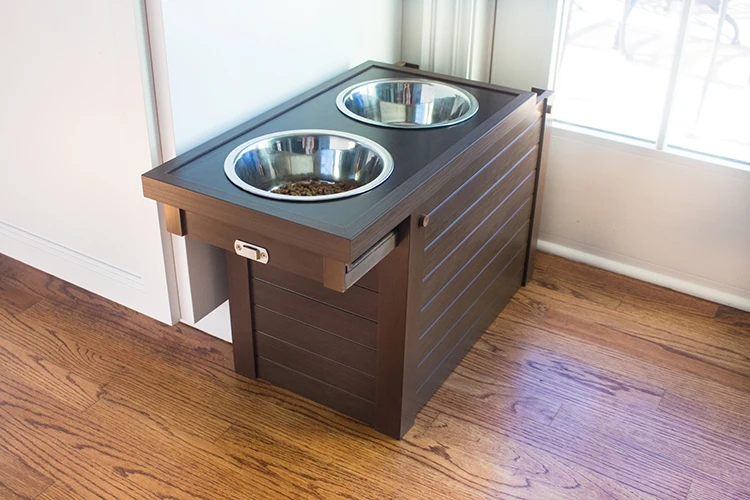 Custom 2 Bowl Dog Feeding Station with Sliding Lid Storage- 2 Bowls & Large Pet Elevated Dog Feeder Cat Feeding Rack