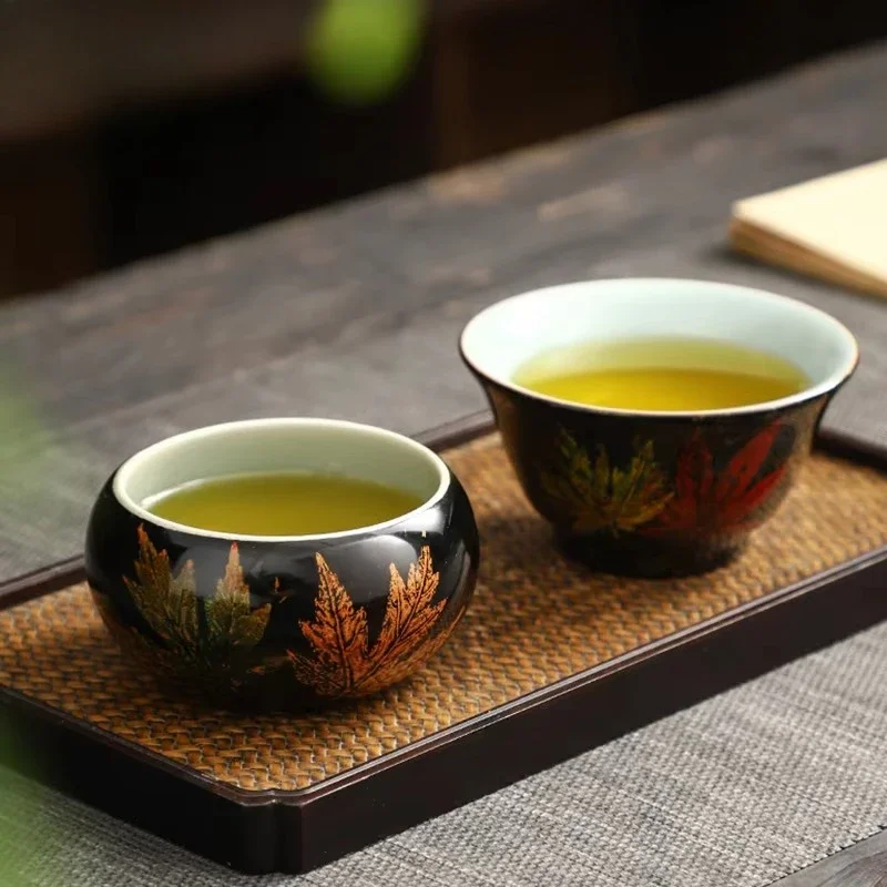 Traditional lacquerware, single cup Arhat gentian hand-painted polishing, elegant maple leaf tea set