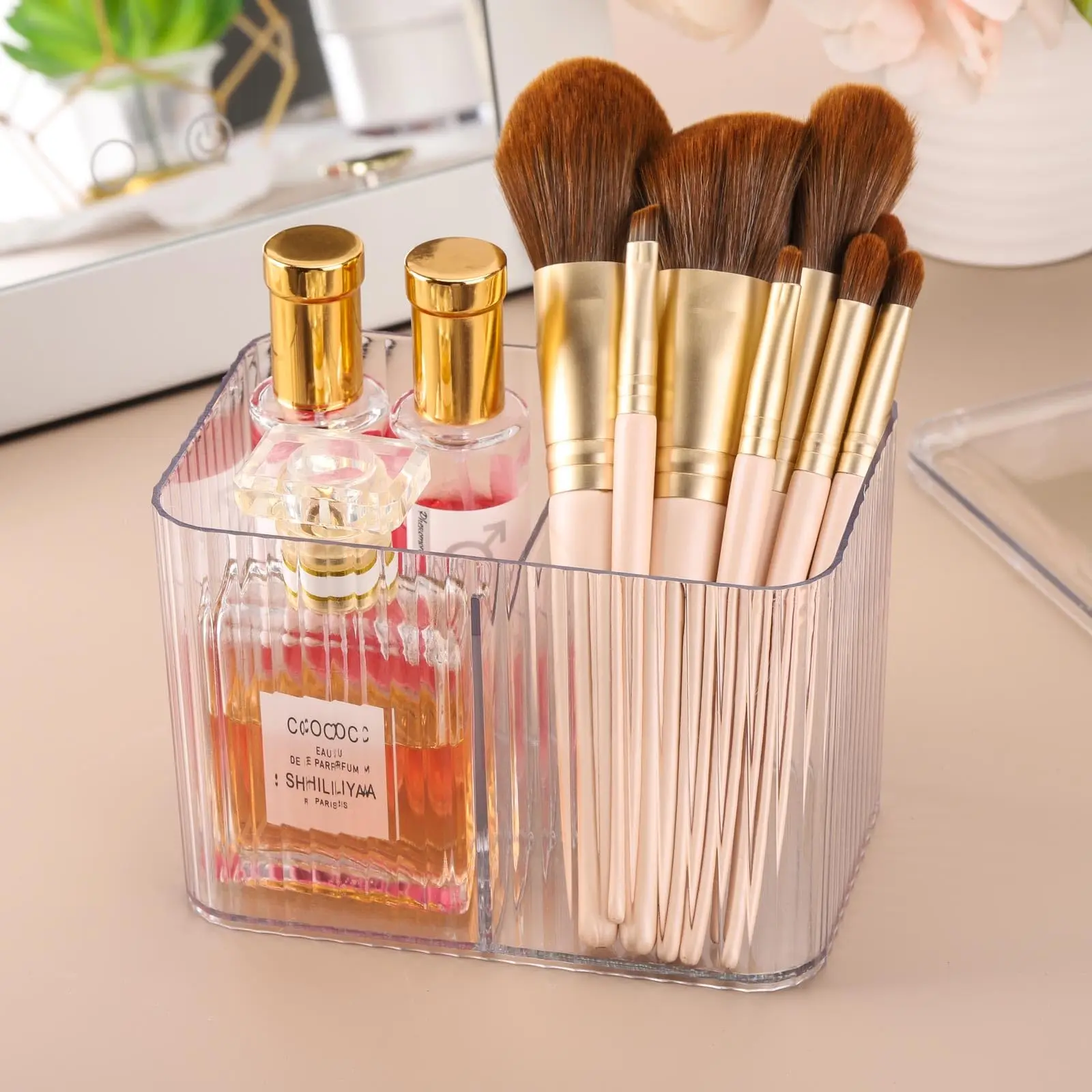 Qtip Holder Dispenser 3-Section Clear Cotton Swab Pad Ball Holder Container Bathroom Organizer Jar Cosmetics Storage Box for Va