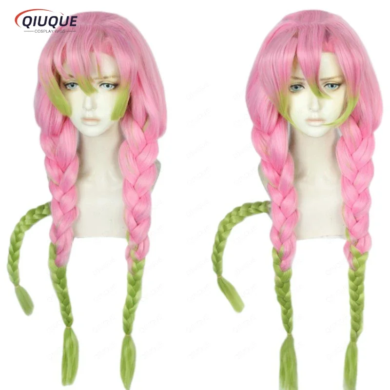 

High quality anime mituri kanroji cosplay wig long pink green heat resistant synthetic hair wig wig cap