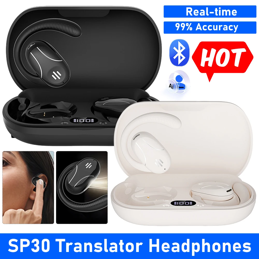 SP30 Real-time Translation Headphones Open Ear Earbuds Language Translation Earphones Smart Voice OWS Headset Instant Translator