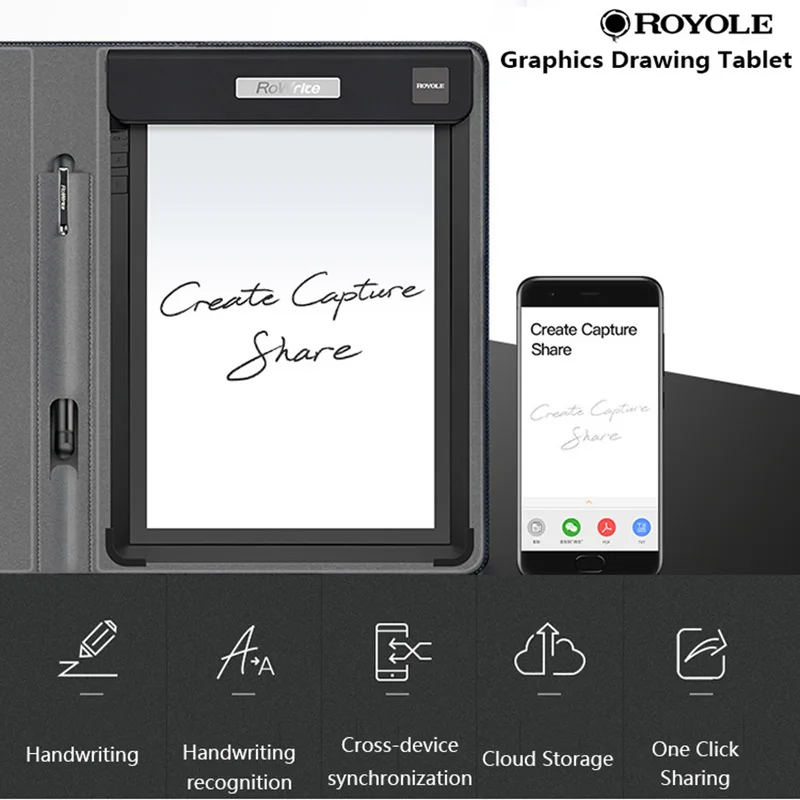 

ROYOLE Bluetooth Digital Writing Pad A5 Size Smart Notebook Graphics Painting Tablet Notepad Board Cloud Storage For ios/Android