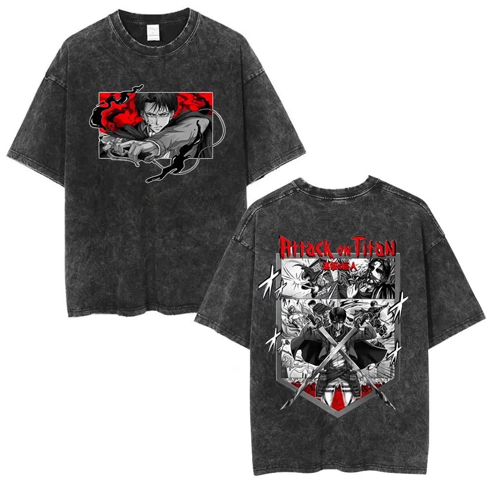 2026 Vintage Washed Anime Attack on Titan Eren Jaeger T-Shirt für Herren und Damen – Modisches Kurzarm-T-Shirt aus Baumwolle für den Sommer