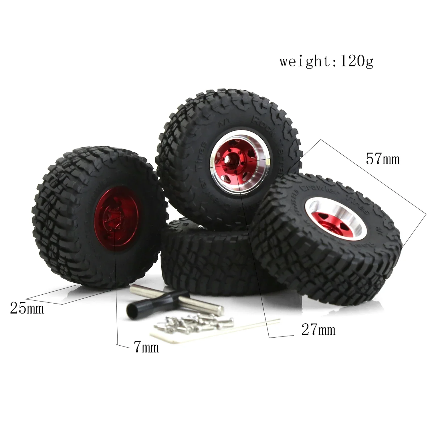 4 Uds 57mm Metal 1,0 "Beadlock llanta de rueda juego de neumáticos de goma para 1/18 1/24 RC Crawler Axial SCX24 AX24 TRX4M FCX24 piezas de mejora