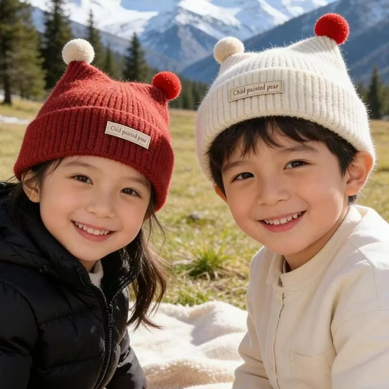 1-3 Years Autumn and Winter Warm Thickened Knitted Pullover Hat for Baby Boys and Girls Windproof Ear Protectors Wool Hat
