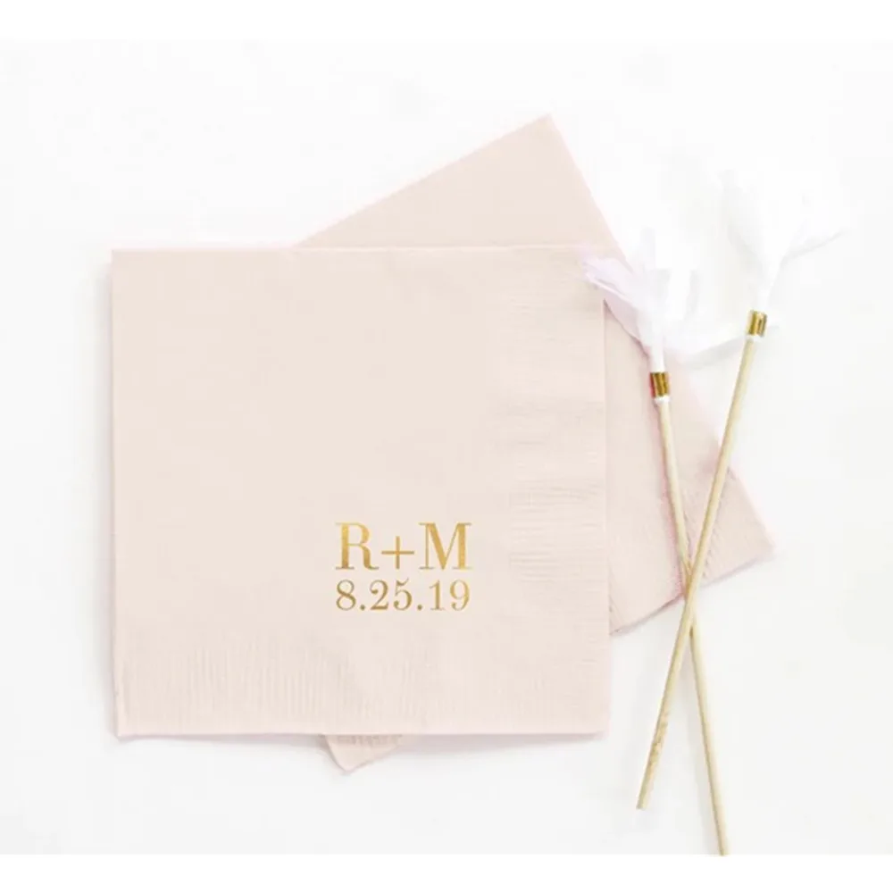 

50PCS Wedding Cocktail Napkins Personalized Monogram Napkins Custom Beverage Napkins for Wedding Favors Monogrammed Engagement P