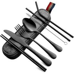 8PCS Portable Cutlery Single Box Suitable For Outdoor Picnic Travel Students Dinnerware Chopsticks Fork Spoon Knife Easy To Take