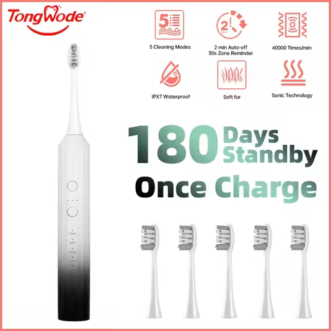 Tongwode Sonic Electric Toothbrush USB Rechargeable IPX7 Waterproof Electronic \Whitening Adult Tooth Brushes Replacement Heads