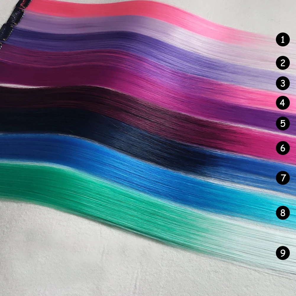 20Pcs Girls Hair Accessories Rainbow Colore Hair Extensions Clip in Party Highlight 22inch Straight Synthetic Rainbow Hairpieces