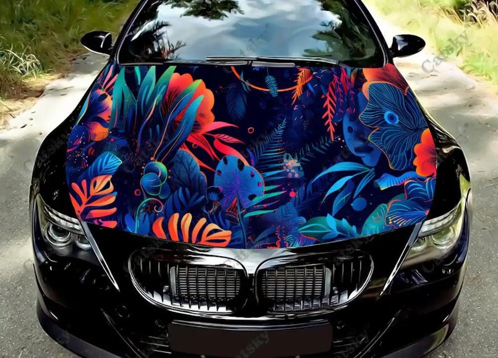 Tropical Floral Pattern Car Hood Decal Stickers Wrap Vinyl Film Engine Cover Decals Sticker Car Hood Protective Film