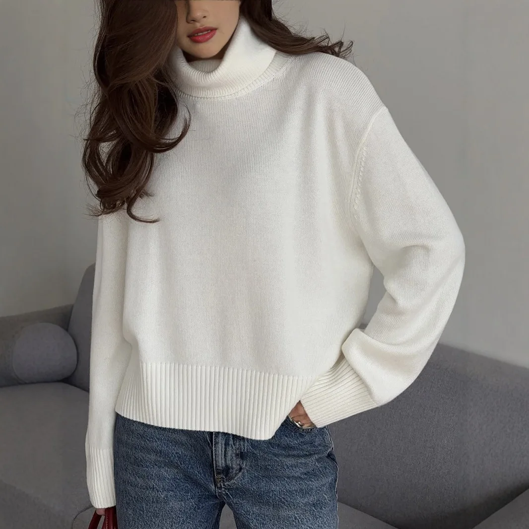 

Winter Solid Color Short High Neck Womens Sweater Loose Casual Knitwear 2025 New Pullover