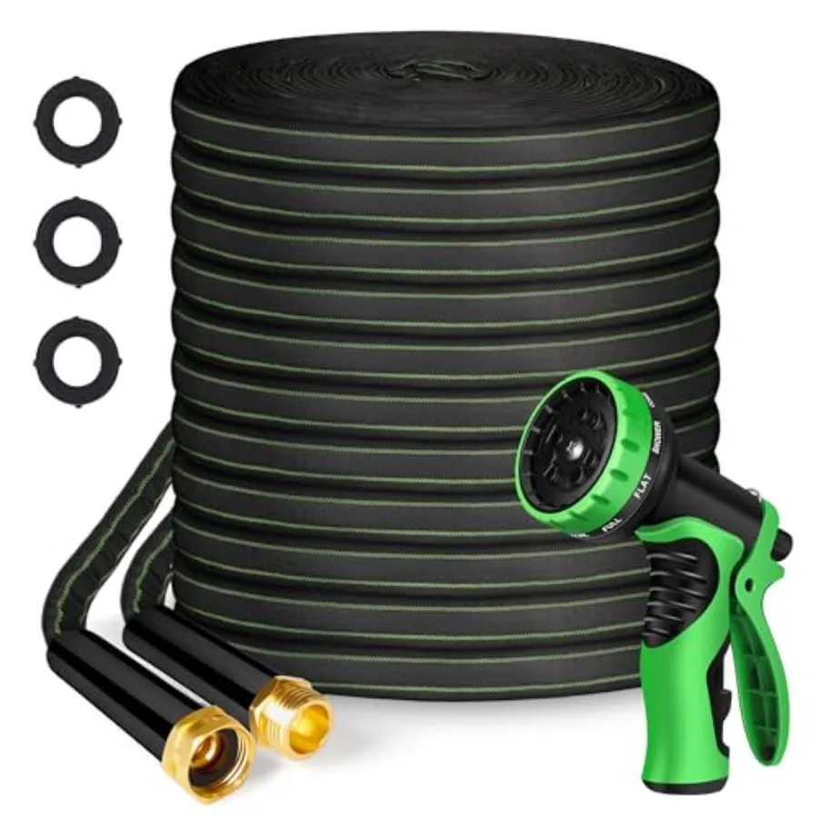 

100Feet Garden Hose Flexible Non-Expandable High Pressure Kink-Free Leakproof Durable Lightweight Black Fabric Outdoor Yard Law