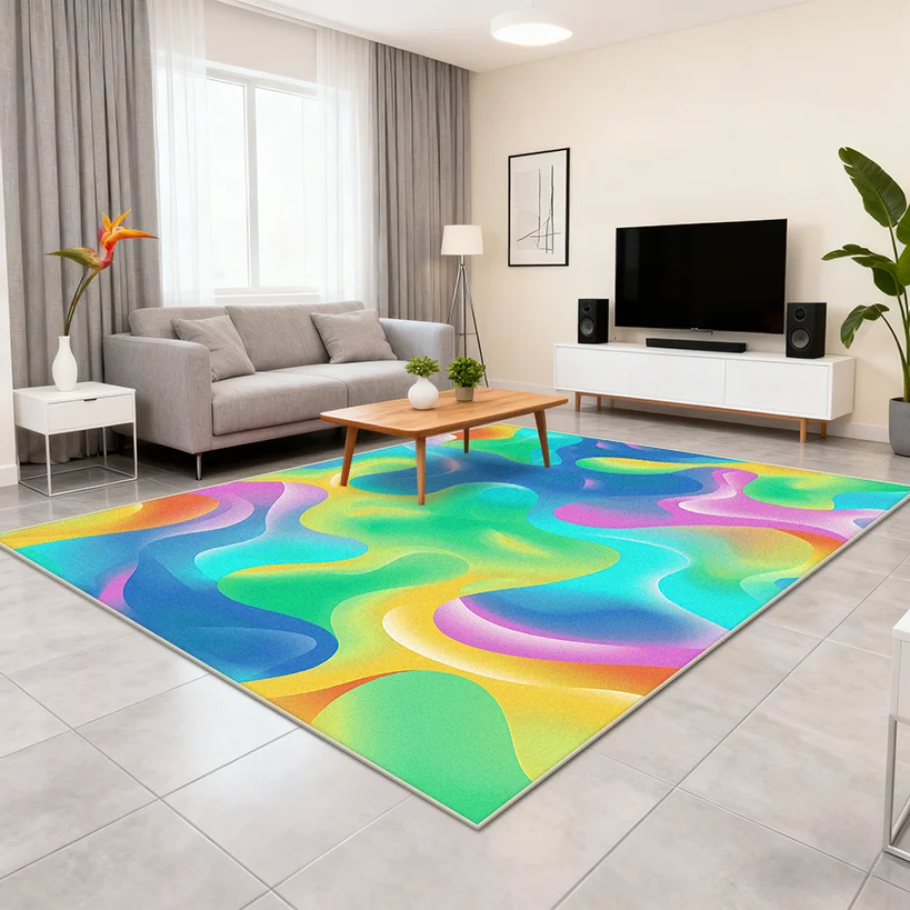Iridescence Fluid Art Abstract Non-slip Bedside Carpet Decoration Bedroom Living Room Fluffy Rug Easy Clean Soft Cute Floor Mat
