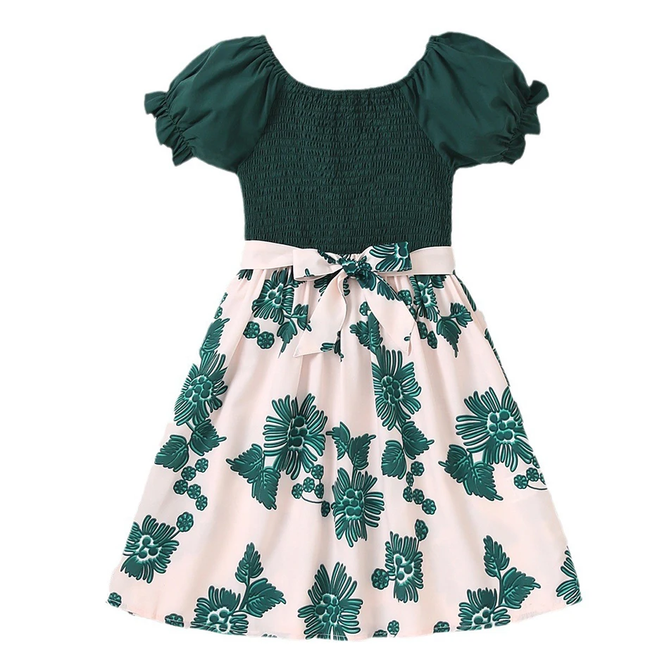 Summer Charming and Playful Kids Pleated Floral Print Casual Dress with Short Sleeves Designed for Little Fashionistas Wardrobe