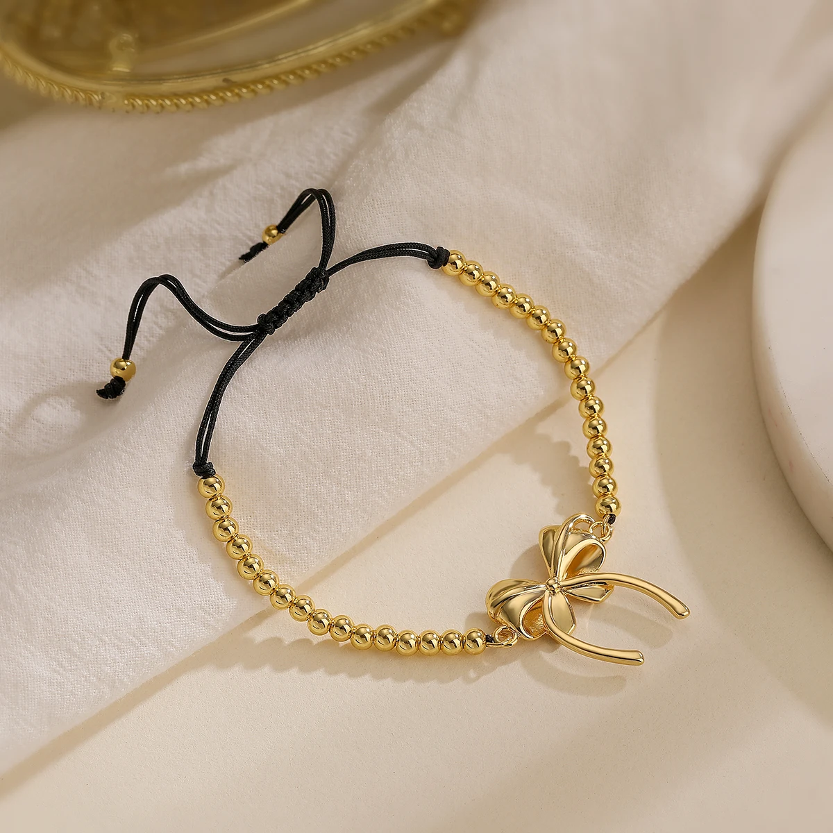 High Quality Gold Color Beads Chain Bracelets Adjustable Trendy AAA CZ Inlay Bowknot Jewelry Femme Bijoux