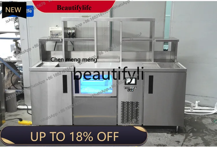 

a56 Blue Light Ice Maker Commercial Stainless Steel Operation Table Milk Tea Shop Fully Automatic Ice Maker
