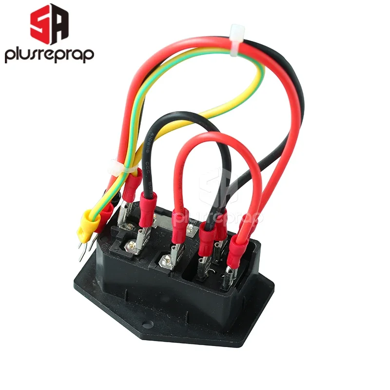 15A 250V 電源スイッチ AC 3ピン電源ソケット、赤色トリプルロッカースイッチ、銅製三脚、ヒューズ付き、3Dプリンター用