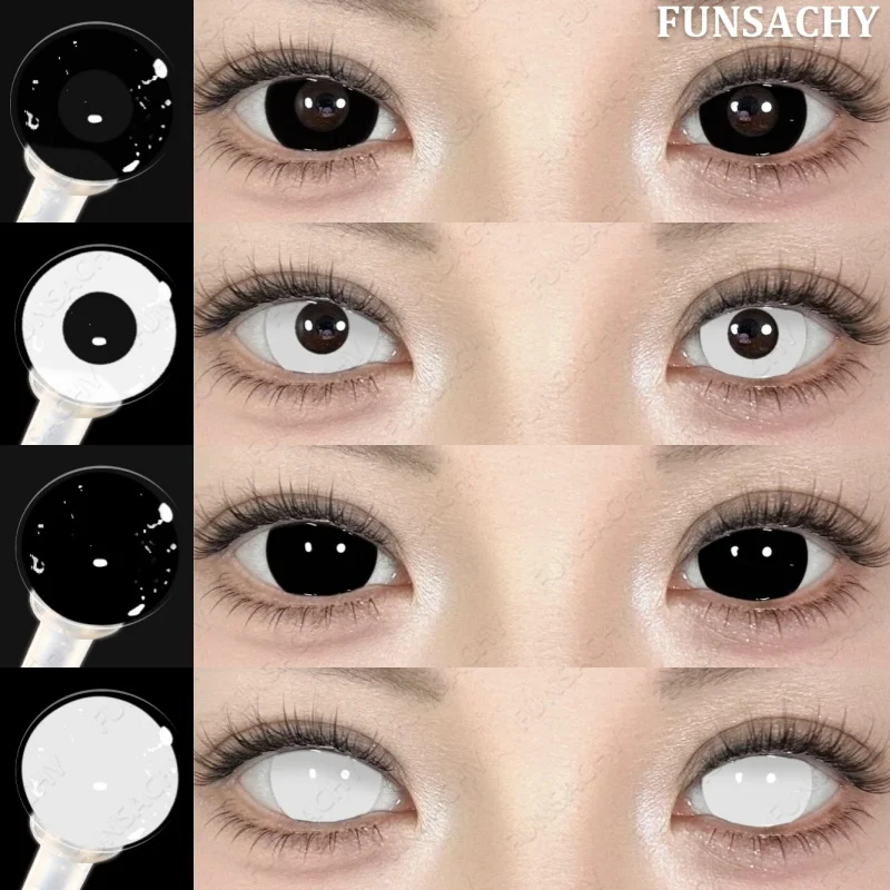 Soczewki do cosplayu FUNSACHY, białe i czarne soczewki kontaktowe na Halloween, soczewki do makijażu, soczewki kontaktowe 14.0mm/14.5mm, miękkie soczewki do cosplay anime.
