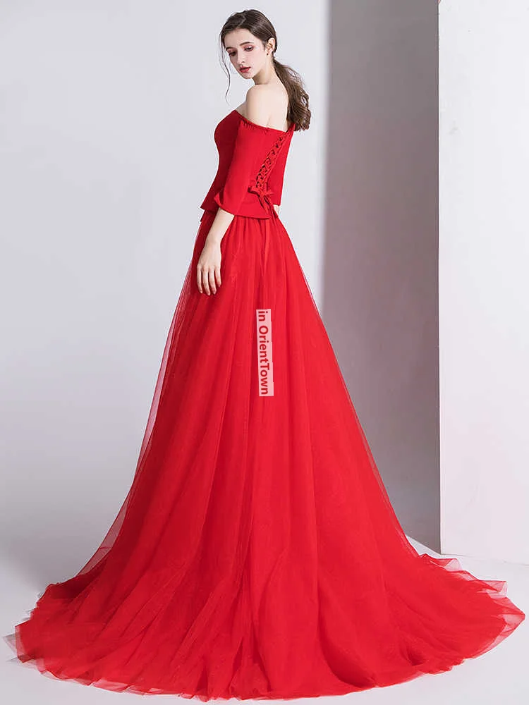 Festival Toasten Kostüm Rot Halbarm Frühling Abnehmen Jahrestagung Hosenanzug Damen Bankett Edle Hosen Abendkleid