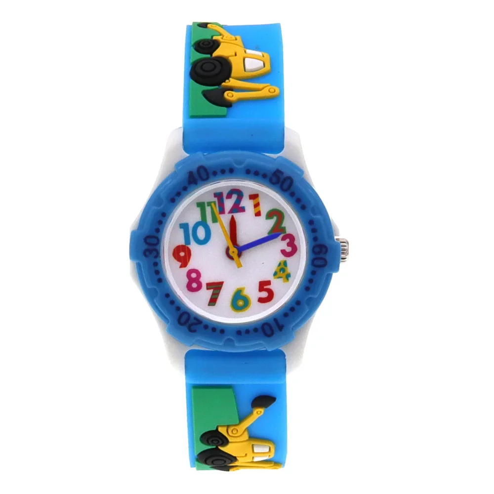 Cartoon Digger Theme Boys Kids Quartz Digital Wristwatch Silicone Strap Watch for Children