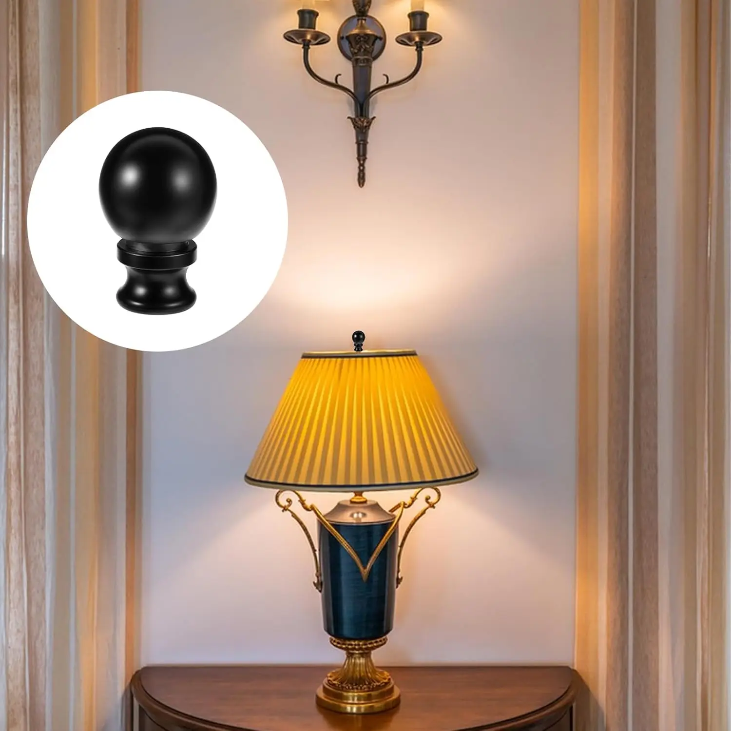 1-1/2インチランプフィニアルオイルラブドブラックボールノブシェード照明フィニアルフィニアルシェードフィニアルキャップノブデコ