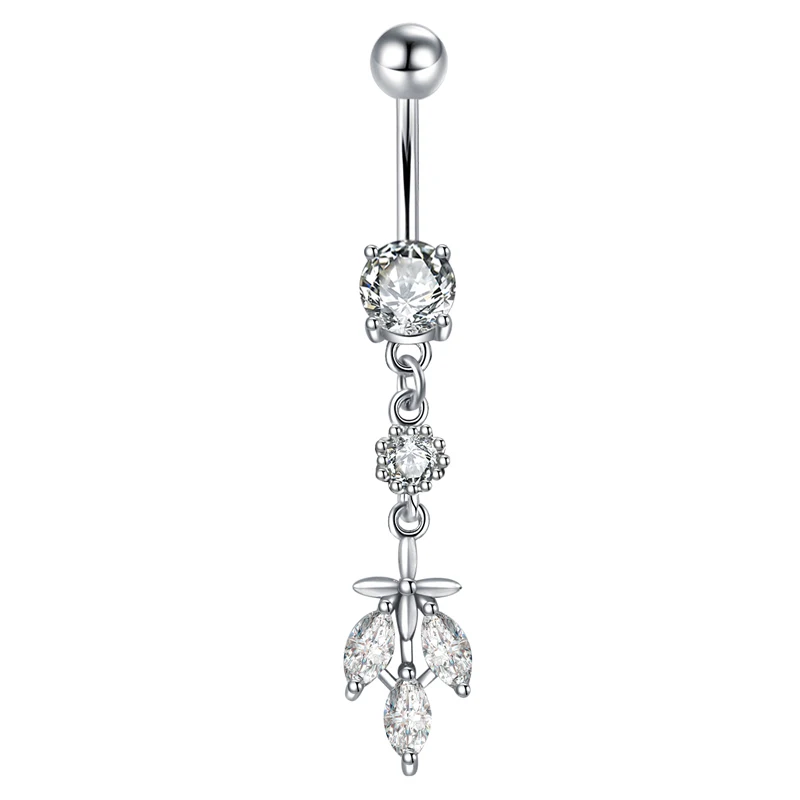 Piercing Jewelry 14G Stailess Steel Rod Belly Button Ring Clear Cubic Zirconia Stones Body Navel Stud Fashion Jewelry