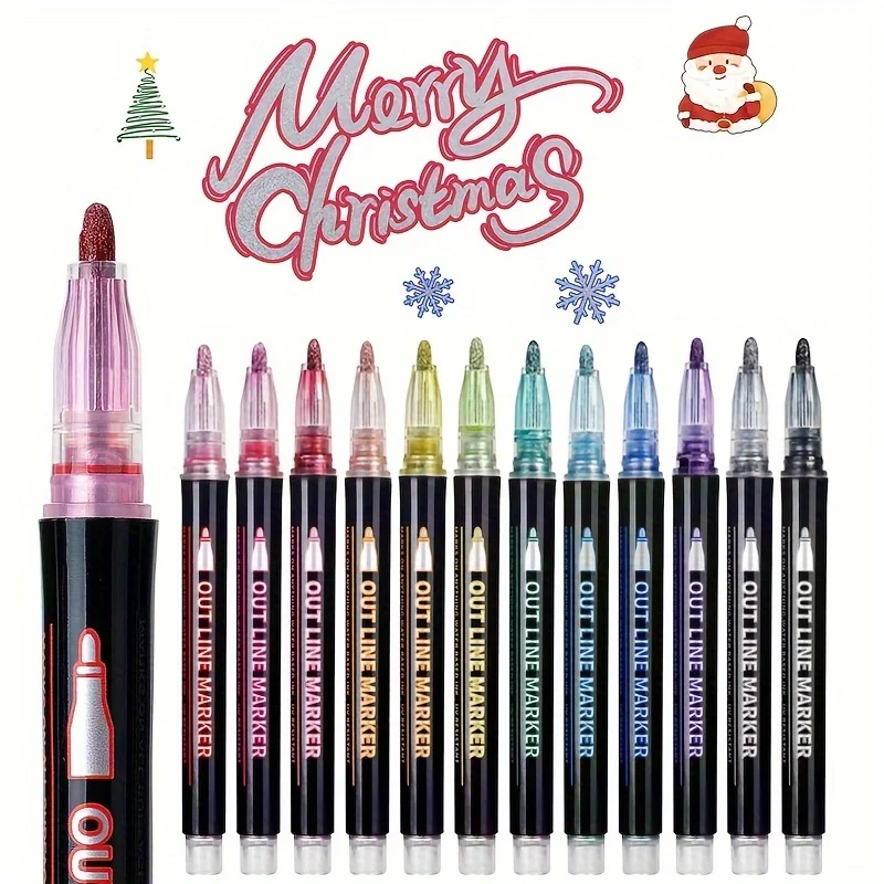 8/12/24/36/48 Colors Outline Pen Double-line Contour Pen Dream flash pen Metal color marker DIY handbook fluorescent marker