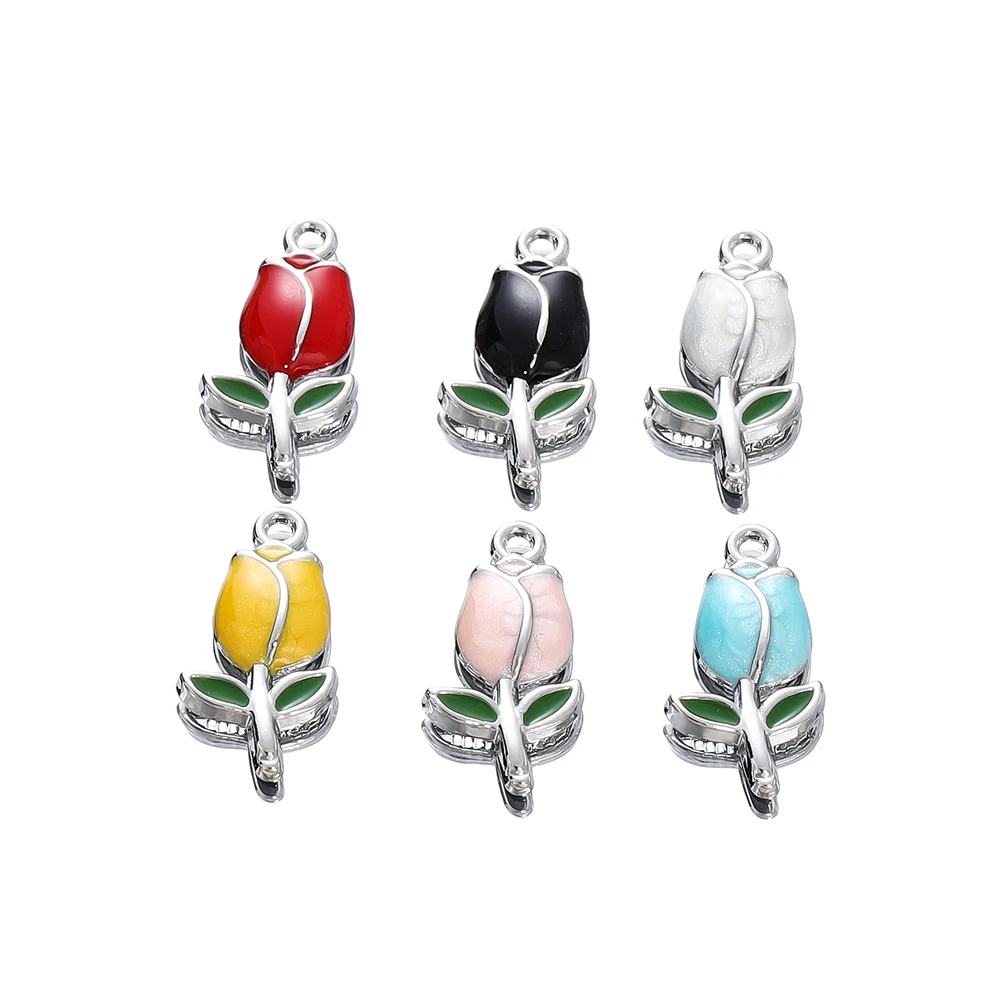 10pcs/lot 11*22mm 7 Colors Zinc Alloy Tulip Pendant Fit Jewelry Flower Charm Jewelry Makings DIY Handmade Craft
