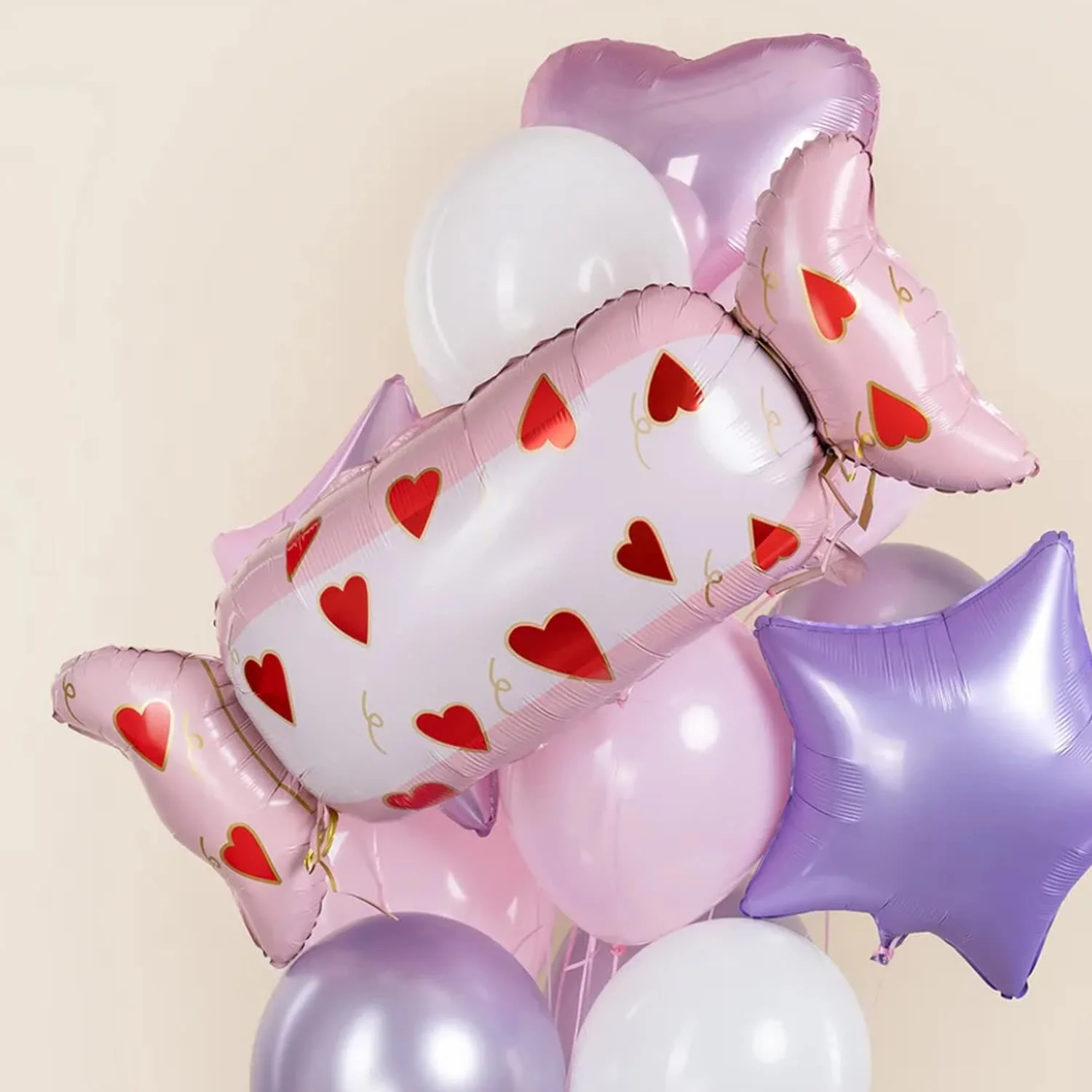 Süßigkeitsförmige Aluminiumfolienballons mit herzförmig bedruckten Süßigkeitenballons für Babyparty, Geburtstagsfeier, Hochzeitsdekoration – Detail 7