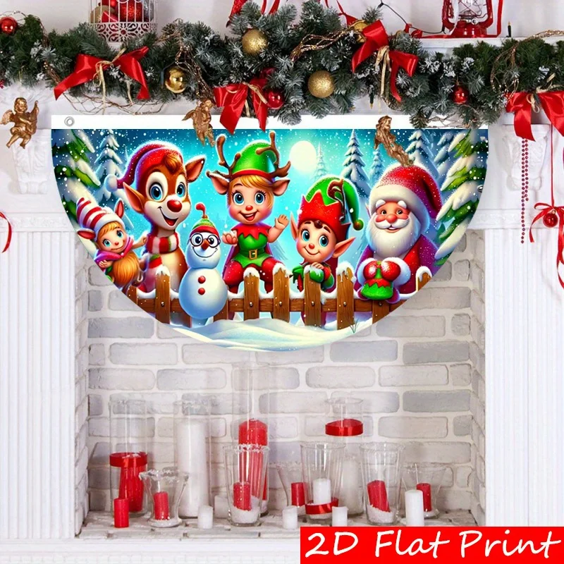 2D Flat - 1pc Christmas Flag Half Fan Banner for Decoration - Hanging Half-Circle Fans for Parties And Bars, Measuring 90X45Cm