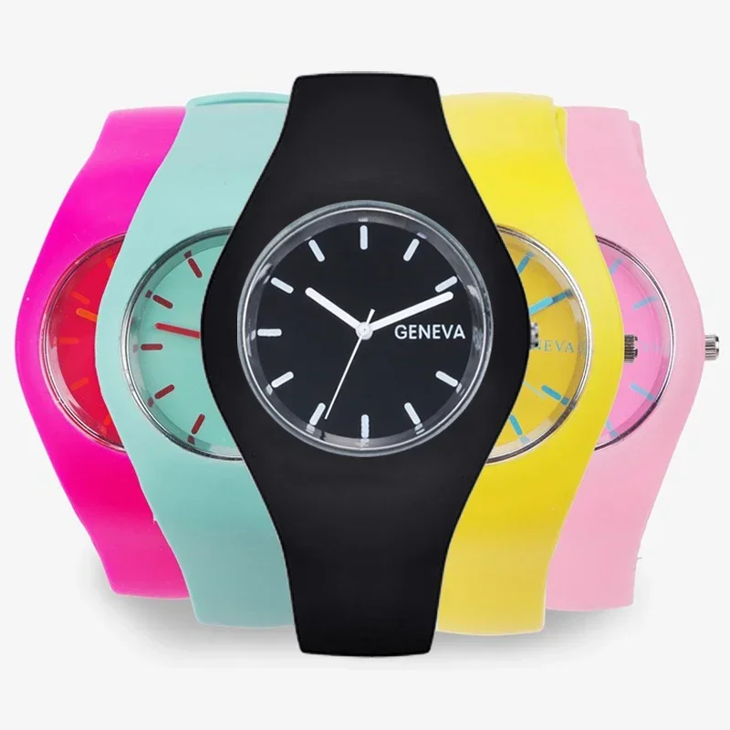 

Fashion Men Watch Women Cream Color Ultra-thin Fashion Gift Silicone Strap Leisure Watch Geneva Wristwatch Women's Jelly Watches