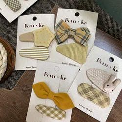 Korean Style School Girls Yellow Butterfly Clips Bow Fabric Hair Clip Embroidered Star Plaid Headband for Kids Hair Accessories