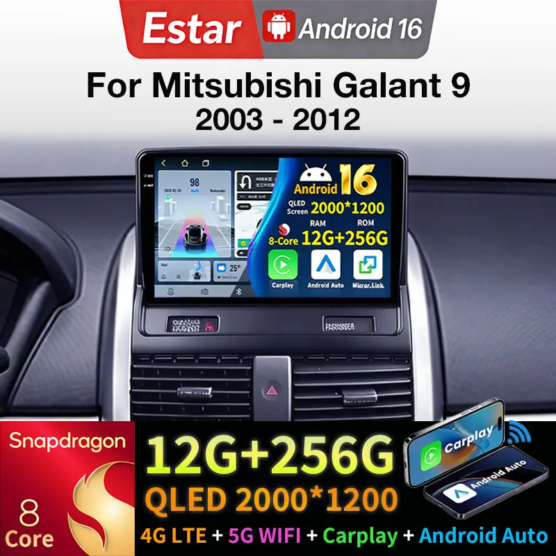 Radio para Auto con Android 16 para Mitsubishi Galant 9 2003-2012, Reproductor Multimedia GPS, Unidad Principal Navi, Carplay Inalámbrico, Video, Estéreo
