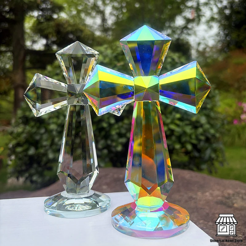 European Crystal Ab Color Cross Pendant, Crystal Handicraft, Living Room Entrance Decoration