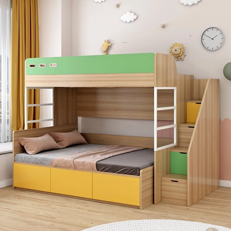 Children's High and Low Bed, Bunk Bed, Small Apartment with Desk, Wardrobe, Mother and Child Bed, Staggered Upper and Lower Beds