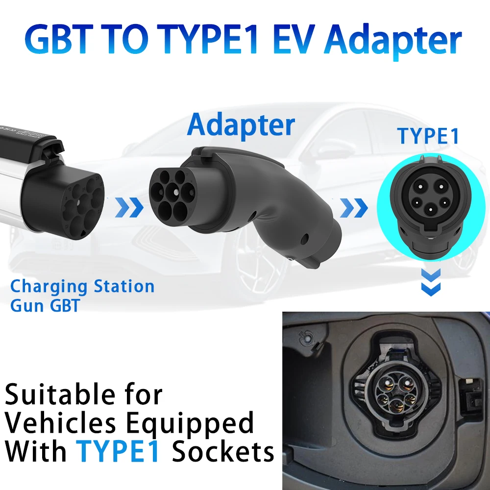 Unirise 32A GB/T a tipo 1 EV adaptador de carga 7,2 kW SAE J1772 convertidor de CA para coche eléctrico GB/T 20234 conector de carga