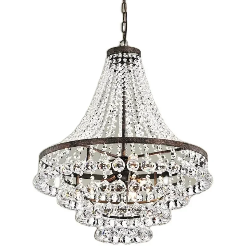 

*American retro wrought iron to make old crystal lamp living room bedroom Hotel Nordic villa decorative chandelier