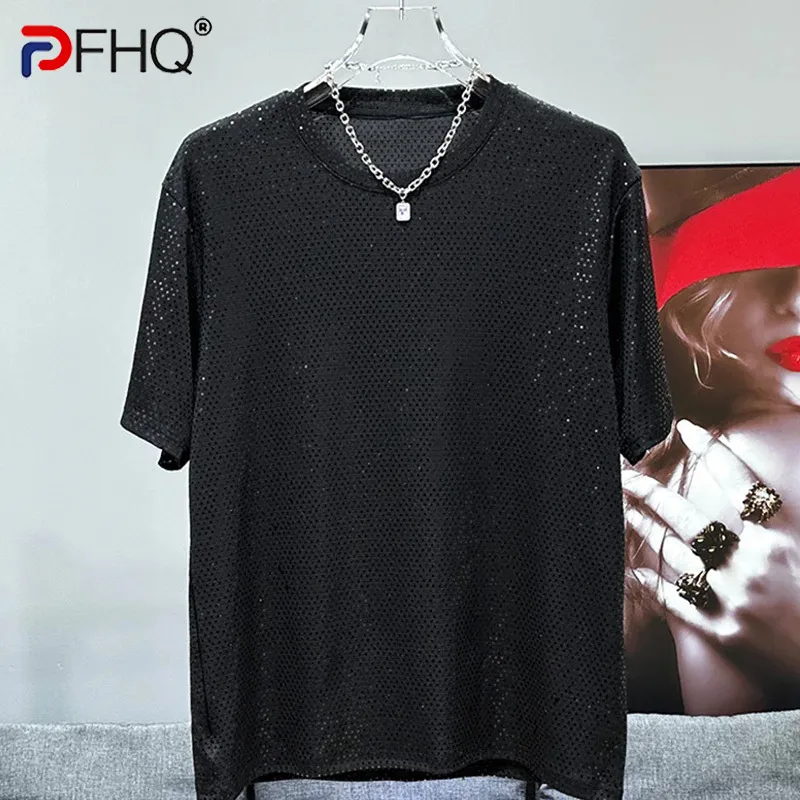 PFHQ Men's Summer Sequin Loose T-shirt Popular Creative Full Sky Star Reflective Design Male Light Luxury Top Breathable 21Z4675