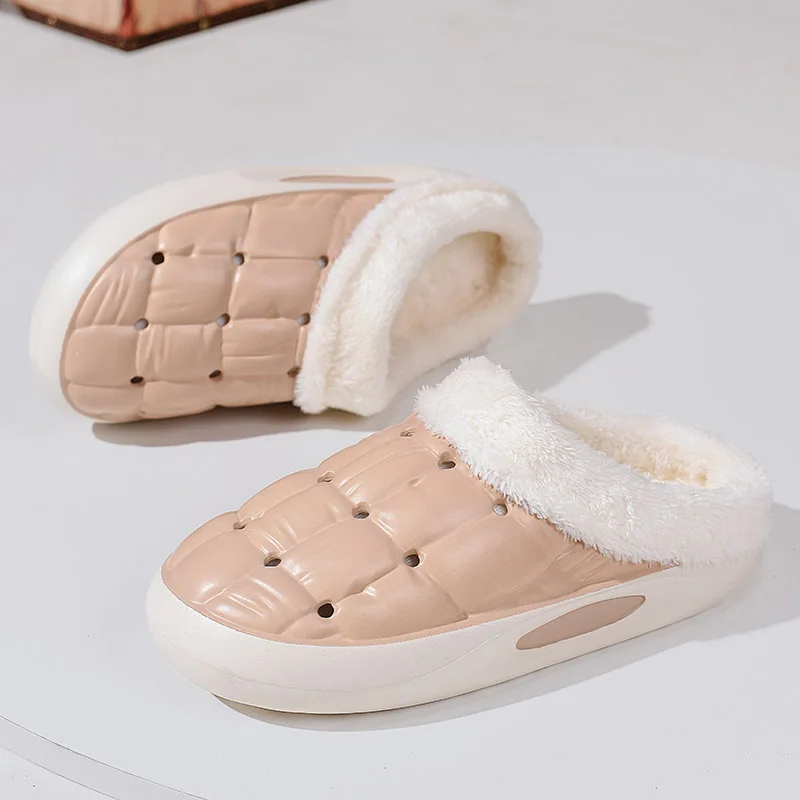 Home Leisure Cotton Slippers Fluffy Plush Lining Thick Comfort Sole Durable Anti Skid Bottom House Shoes for Autumn Winter Use
