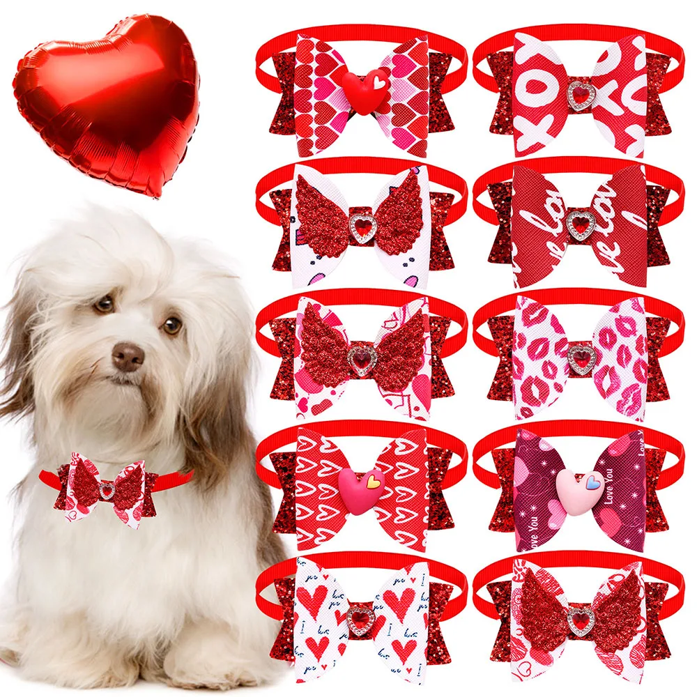 Dog Bowties Pet Supplies 10/30/50PCS Valentine's Day Dog Collars Adjustable Red Cat Bow Ties Pet Grooming Accessories For Dogs