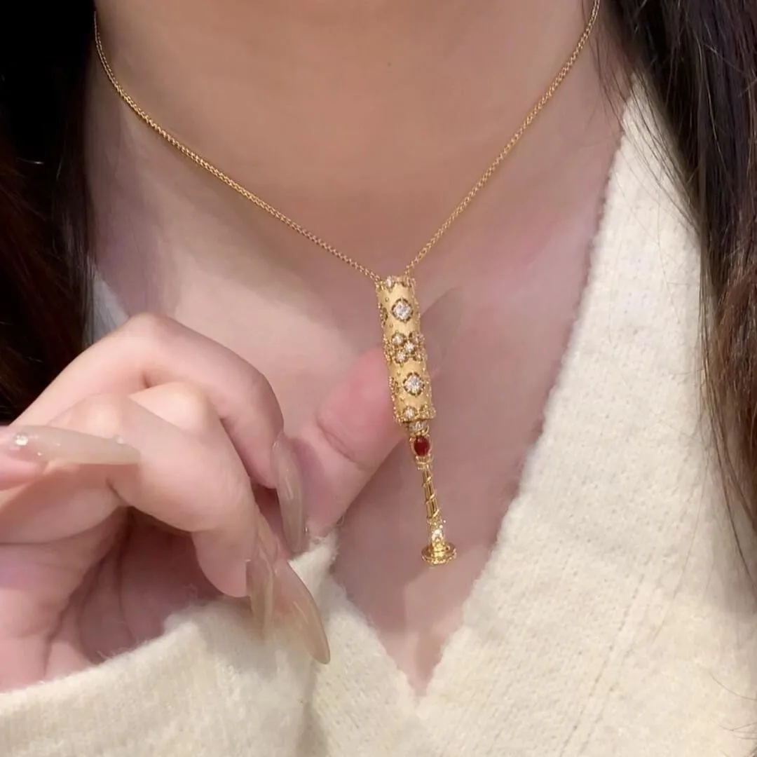 Dainty 24k Gold Plated Magic Wand Pendant Necklace Shiny Zircon Elegant White Red Luxury Jewelry For Women Daily Wear Party Gift