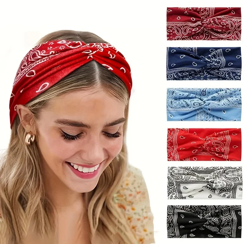 

2024 Printed Cross Hairband Sports Ladies Cotton Sweat Absorbent Anti Sweat Headband Headband Turban Women Yoga Fitness Hairband