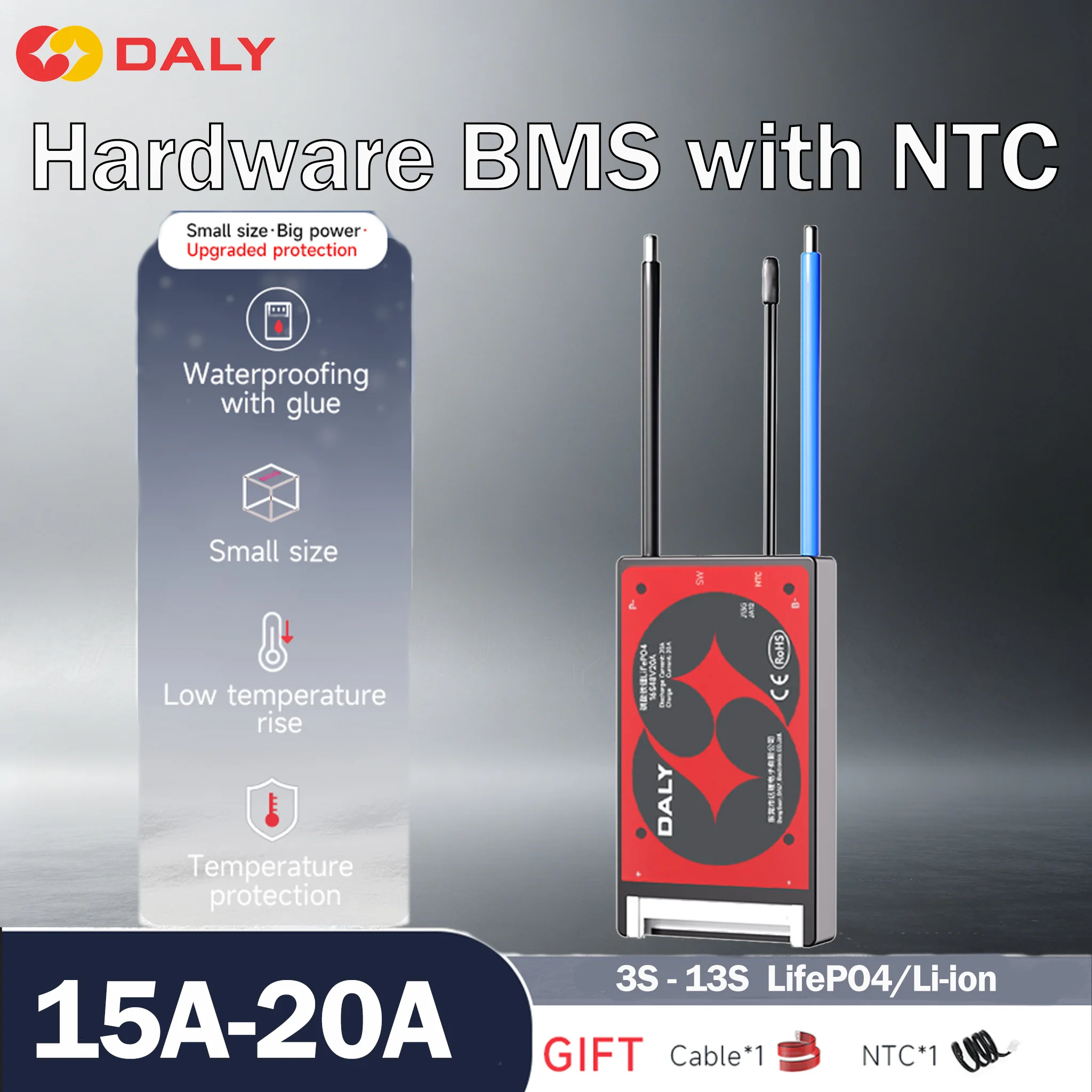 DALY BMS 10S 36V 7S 24V 13S 48V for 3.7V Li-ion BMS with NTC Power Battery 18650 3.2V Lifepo4 4S 12V 8S 24V E-bike Scooter
