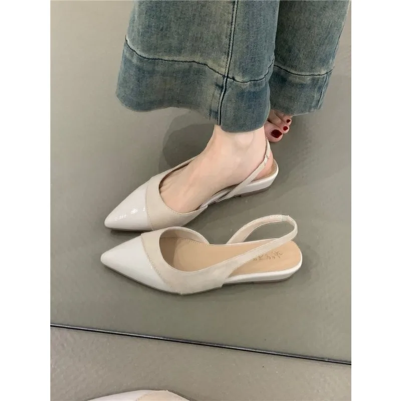 المرأة صنادل مماشي للموضة الصيف أشار تو الفم الضحلة واحدة لينة وحيد مشبك واحد حذاء مسطح التنقل اليومي أحذية غير مبطنة #4