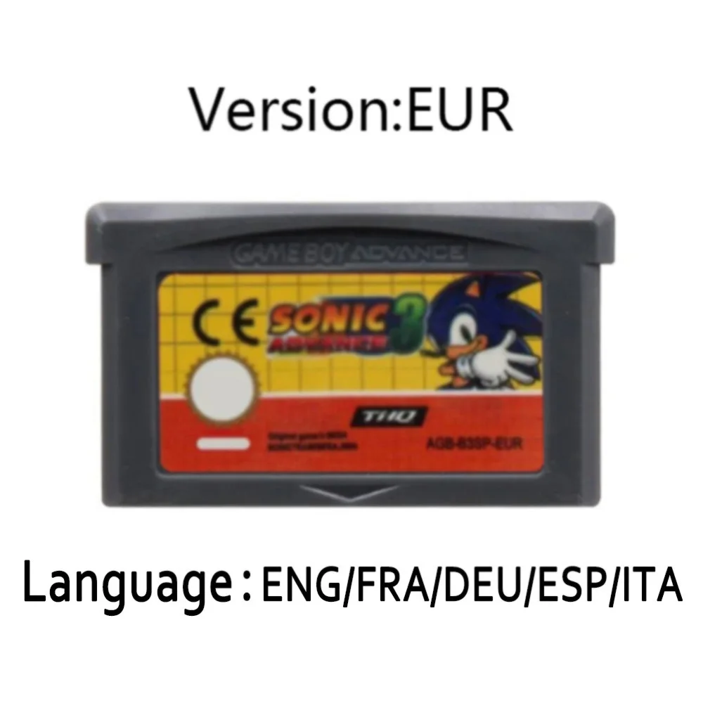GBA سلسلة 32 بت لعبة فيديو خرطوشة وحدة التحكم بطاقة مسبقة 1 2 3 القنفذ جينيسيس متعدد اللغات