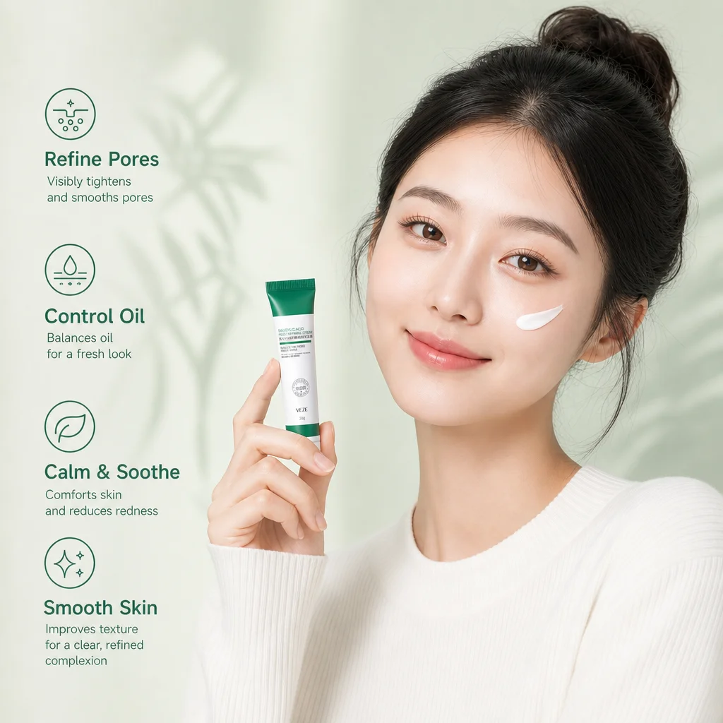 Salicylic Acid Pore Refining Cream Oil Control Tighten Pores Soothe Redness Smooth Skin Balance Oil Facial Skin Care Cream