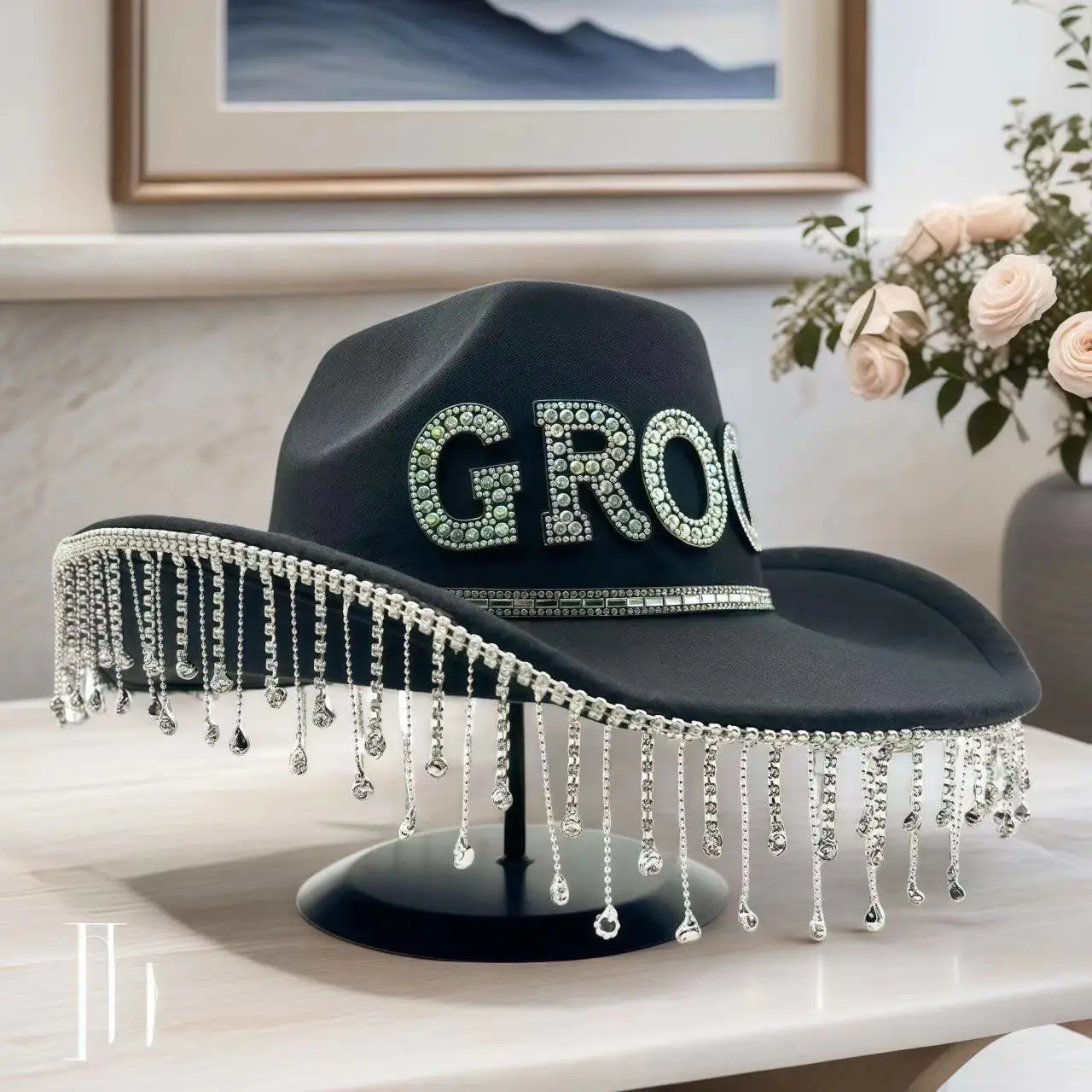 HongLuan Black Wedding Costume Hat Adult, Cowboy Hats Rhinestone for Man, Cowboy Cosplay Female Accessories & Cowboy Caps Men