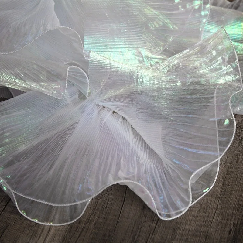 Mermaid Sequins Pleated Gradient Organza Fabric for DIY Dress Designer Evening Gown Decor view 3