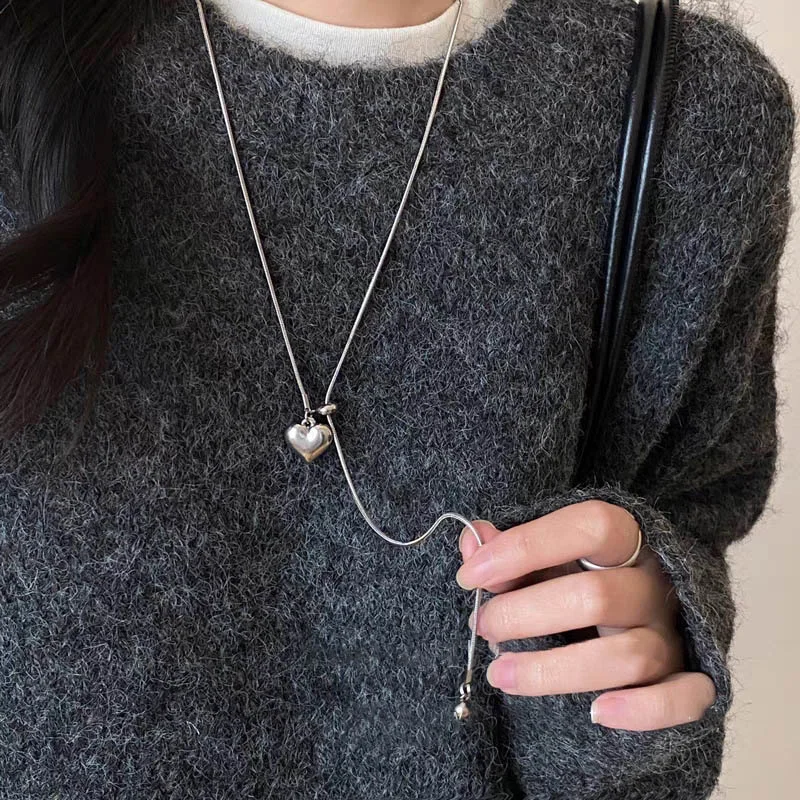 Stainless Steel Long Necklace with Heart Pendant Adjustable Chain Sweater Jewelry for Women Accessories image 5