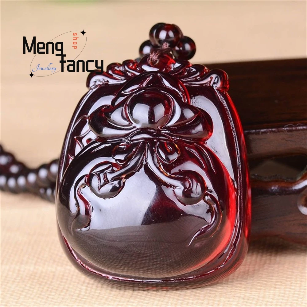 

Beeswax Blood Amber Money Bag Pendant, Chicken Oil Yellow Amber Necklace, Long Sweater Chain Fashion Jewelry Exquisite Elegant